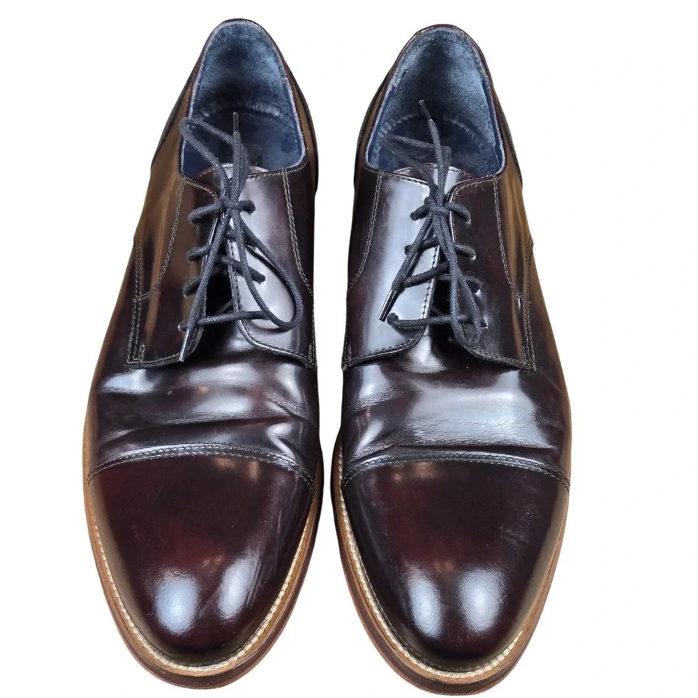 Johnson & Murphy Mens Burgundy Cap Toe Oxford Dress Shoes Size 11 Made in Italy
